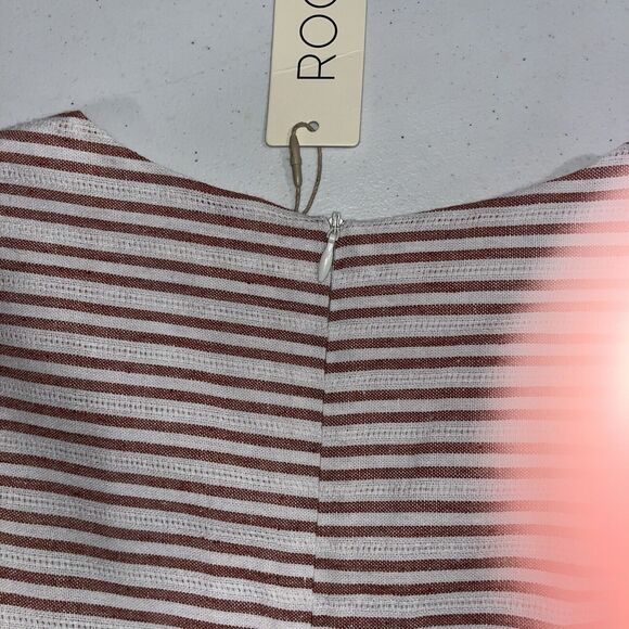 NWT Roolee Women’s Dk Red Striped Linen Jumpsuit M Minimalist Staple Essential - Picture 5 of 11